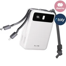 Zlos 20000mAh LB20 Power Bank 22.5W With Built-In Cables - White